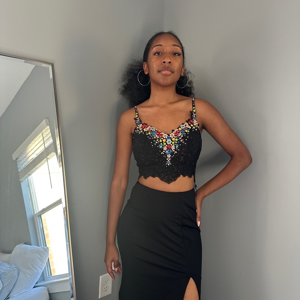 Sherri Hill Black Prom Dress with Colorful Embellishments